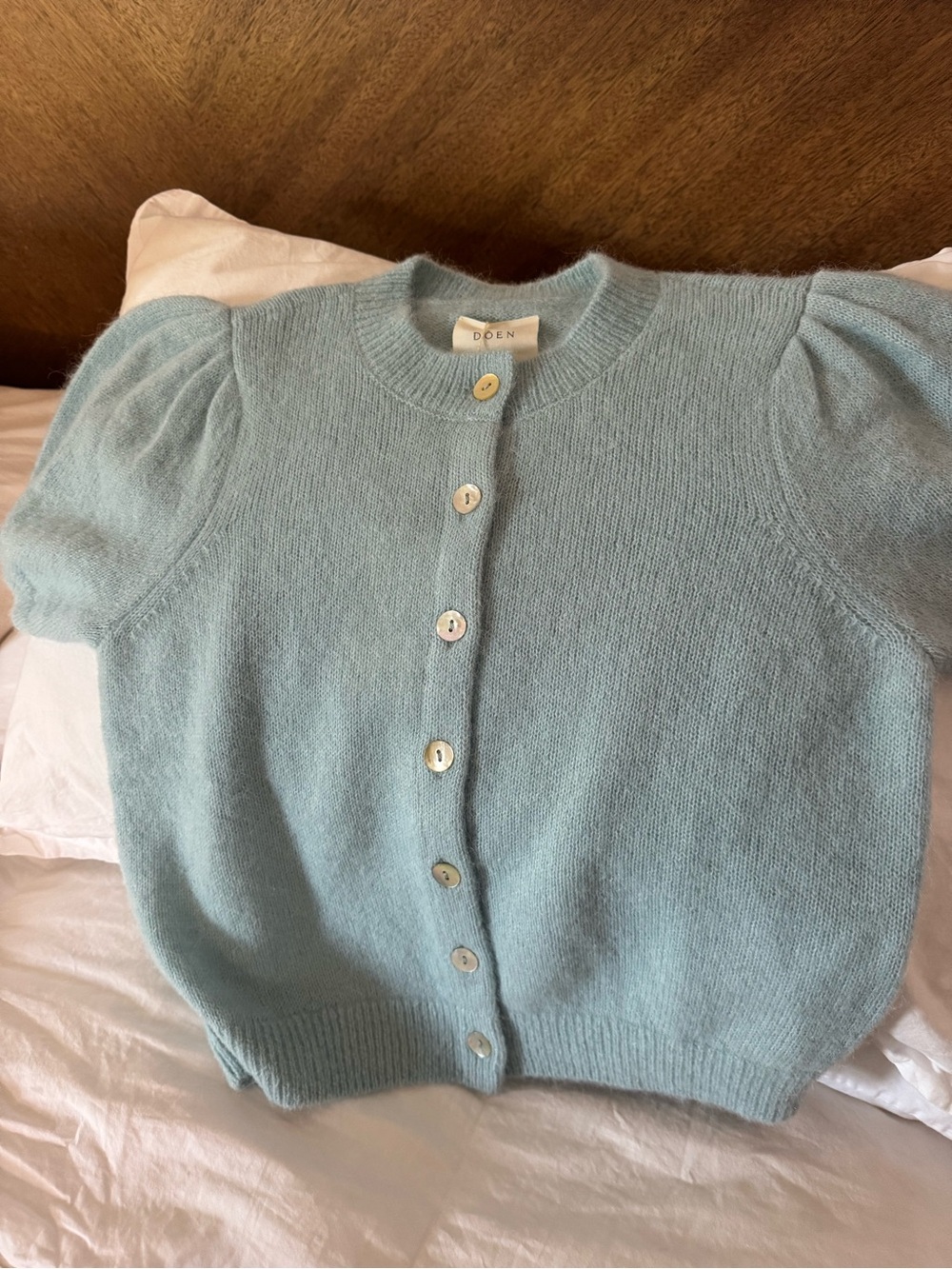 Anisa Puff Sleeve Cardigan in Glass Slipper NEW WITH TAGS 🩵